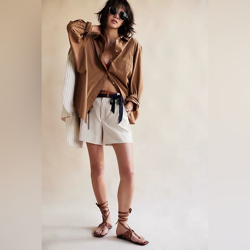 New FREE PEOPLE Perfect Prep Trouser Short Ivory and Black Combo